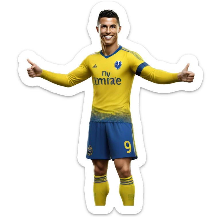 photorealistic Cristiano Ronaldo in Al Nassr jersey shows thumbs up sticker
