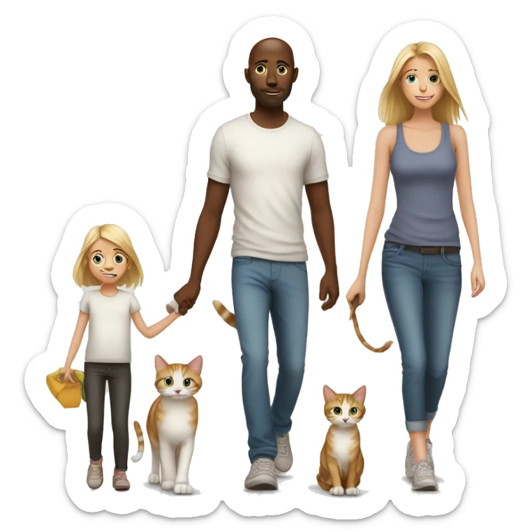 Young white Familie skinny casual walking and cats sticker