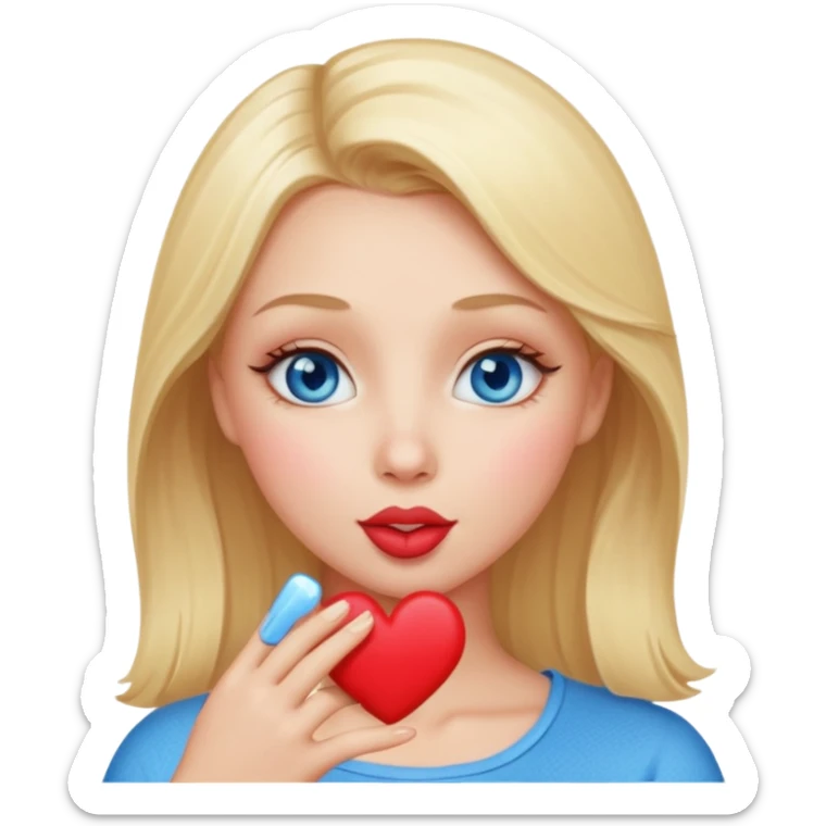 Une femme blonde yeux bleus qui envoi un bisous cœur sticker