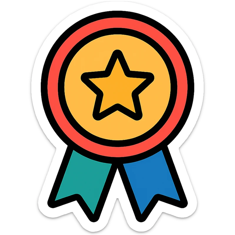 vector icon of a top category with gold and colorful elements, elegant and minimalist flat design, award badge style, 2D flat vector, trending icon look, soft shadows, isolated on white background, no text, perfect for commercial use sticker