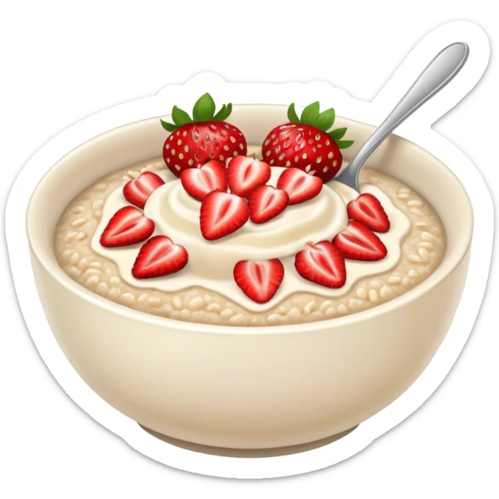 A bowl of porridge with strawberries without cream  sticker