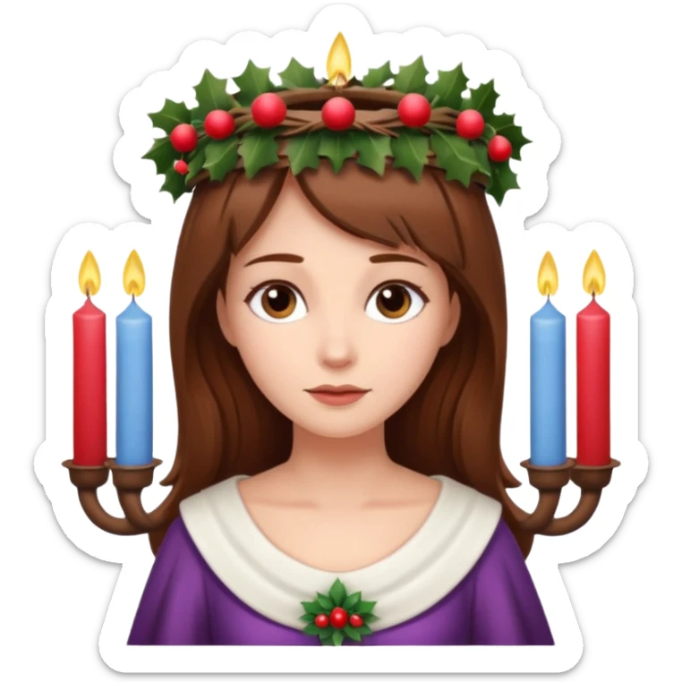 brown haired white women with white gown and advent wreath with candles on the head sticker