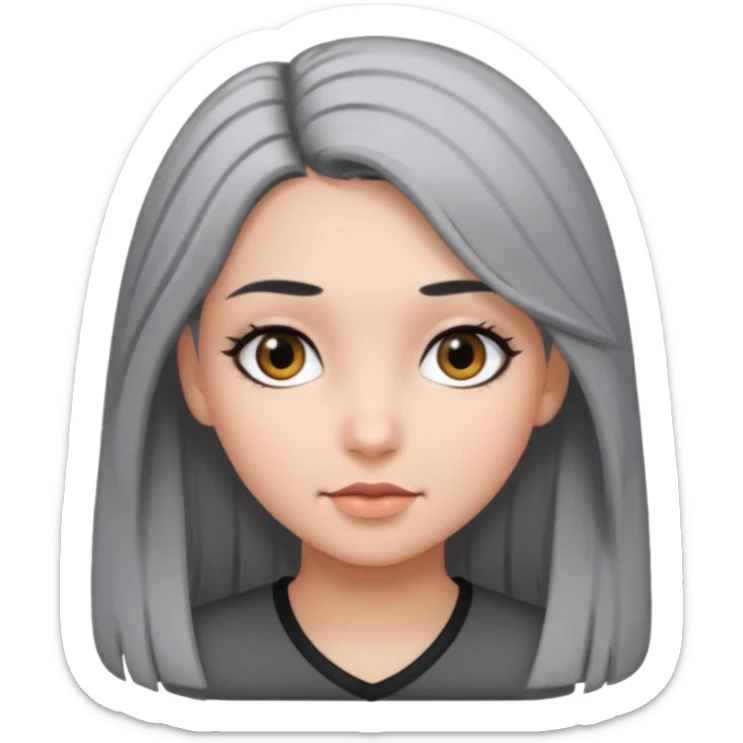 girl with black and gray hair and black eyes and long hair sticker