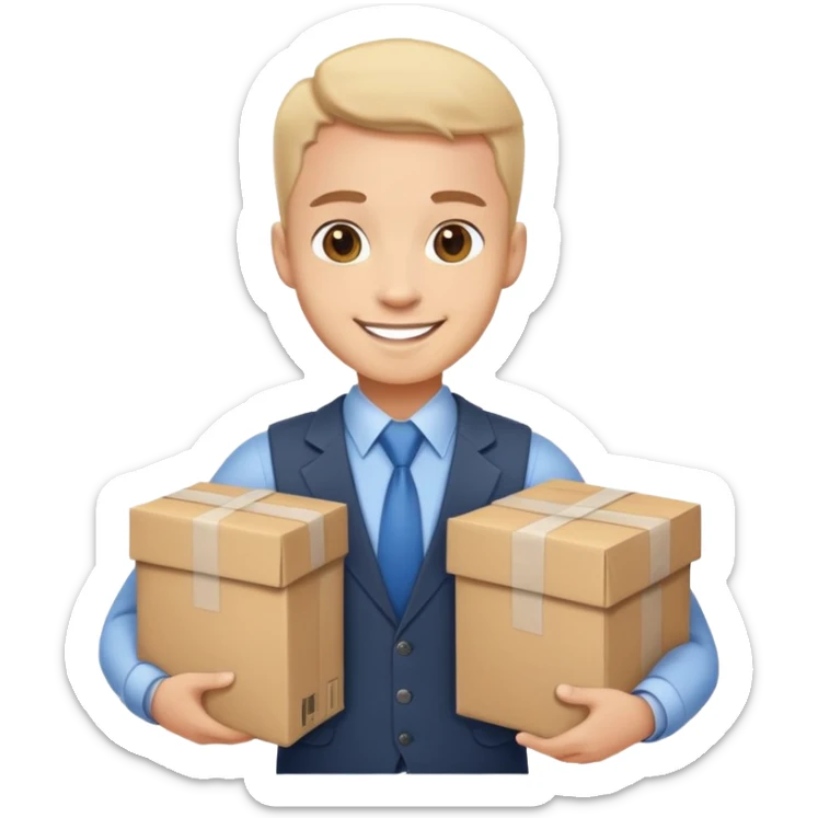 A friendly business person with packages and supplies, smiling and ready to deliver goods sticker