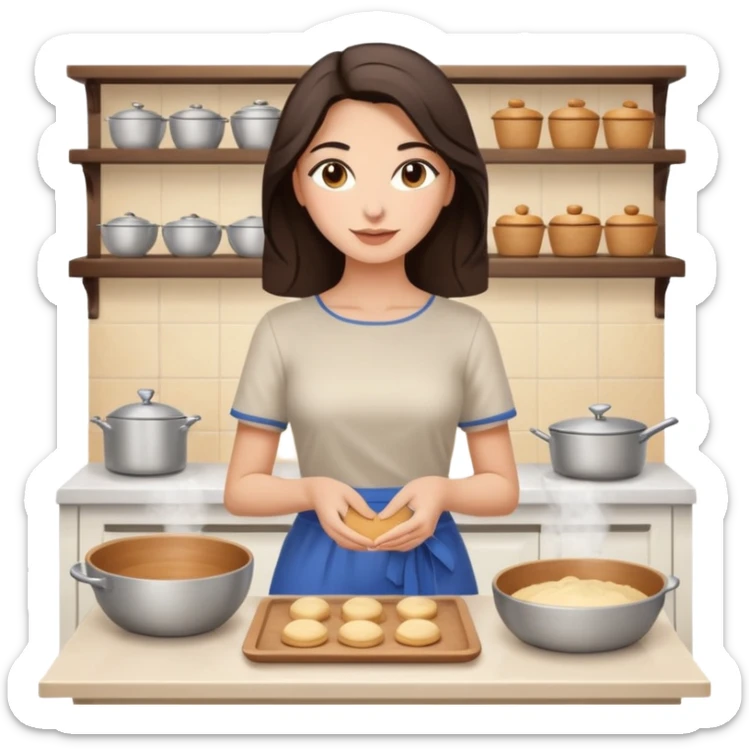 greek girl/woman (shoulder length dark brown hair) that wears sleek stylish clothes, loves to bake and interior design sticker