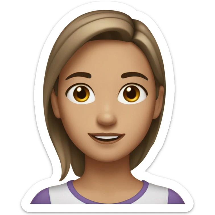 A fai skin girl with brown eyes and brown haie with highlights and thick eyebrows and one dimple on her cheek and long lashe sticker