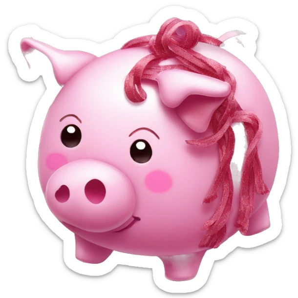 Sparkling Pig made of maroon sparkling sour candy laces andc sweets walking covered in sugar  sticker