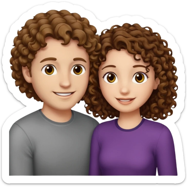 Açık kumral saçlı ela gözlü beyaz tenli erkek ve saçları koyu kahverengi ,kıvırcık saçlı kız yan yana gülümsüyor sticker