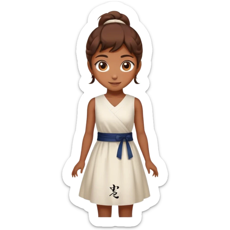 Beautiful girl smilling with big eyes and "ryu" written on dress sticker