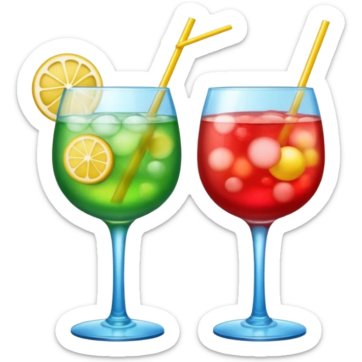 Create an two emoji of red and yellow cocktail, cheers with blue and green cocktail, no skewers sticker