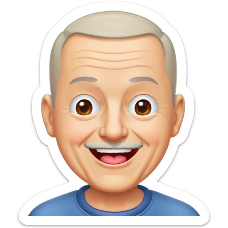 Nam, 70 tuổi, đầu đinh, nhắm 1 mắt, cười tươi, tounge out sticker