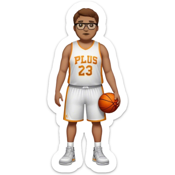 Full Body white plus size male basketball player wearing glasses brwn hair sticker