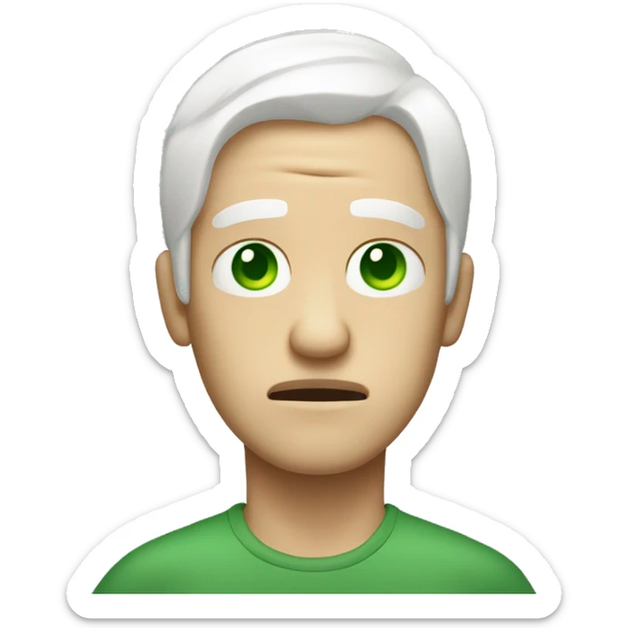 very exhausted man with green eyes and white chin-length hair and very light corpse like skin looking weary sticker
