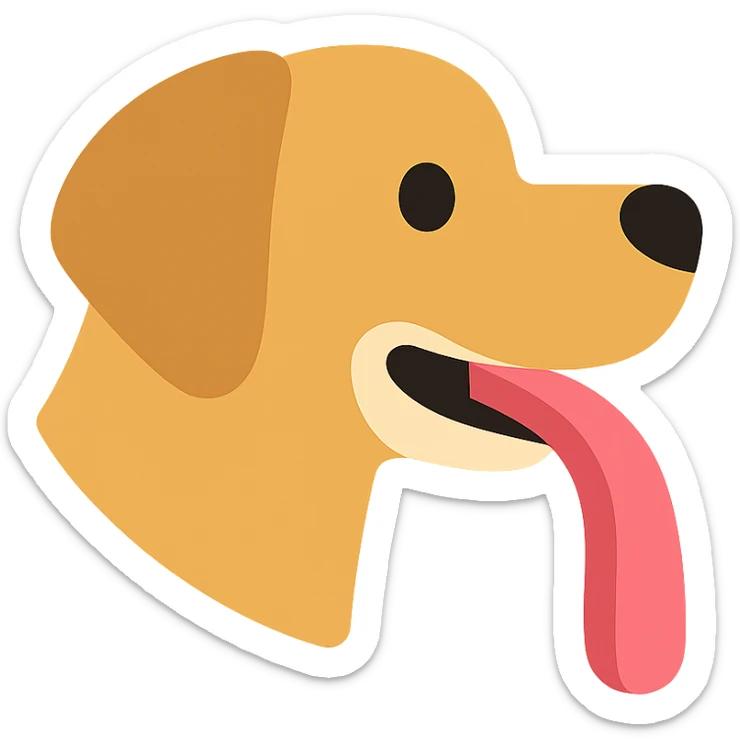 Make the dog's tongue much longer, keep the dog minimal flat icon style, transparent background. sticker