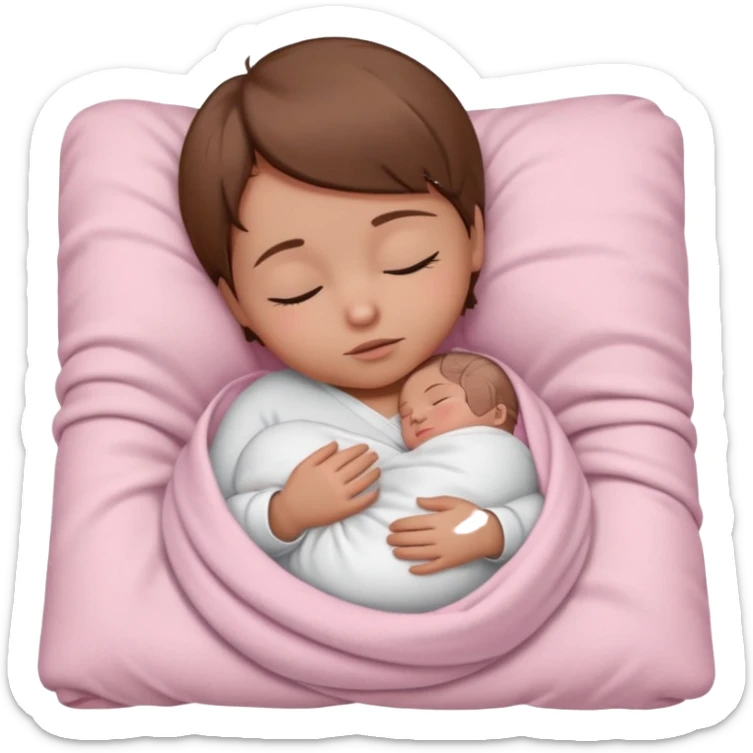 One sleeping baby with brown hair and a white shirt wrapped in a light pink blanket sticker