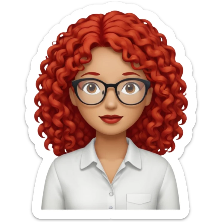 Rizada peli roja tono fuerte , trigueña , con lentes y Blusa blanco pelo largo  sticker
