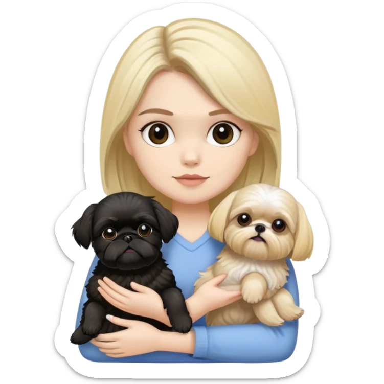 A woman with two Shih Tzu, one boy black and one girl blonde  sticker