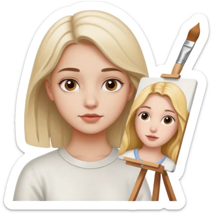 the white artist stands with his back to the painting, painting a portrait of girl sticker