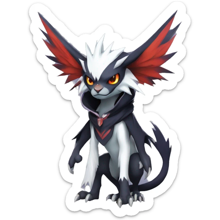 Cool Dark Edgy Absol-Noivern-Quilava-Litten-Pokémon with edgy stripes hoodie spiked collar punk Full Body sticker