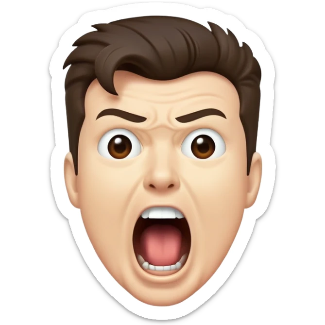 Rick Astley screaming with his mouth open so wide it takes up his own face and the entire picture including Rick Astley is cerulean and a staticky type sticker