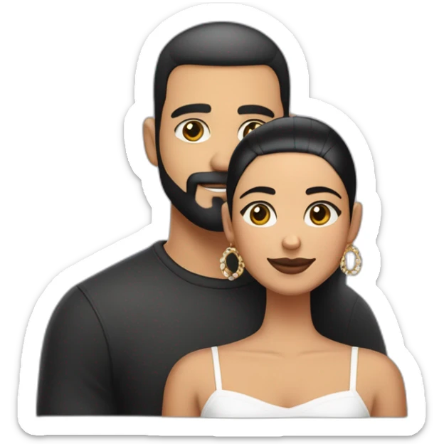 “White latino man with a buzz cut and skin black hair fade, thin beard, and well-defined mustache by a barber, embracing his Black wife with very straight hair and large earrings.” sticker