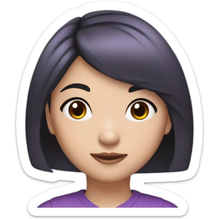 Asian girl with black hair, purple top and eyeliner makeup sticker