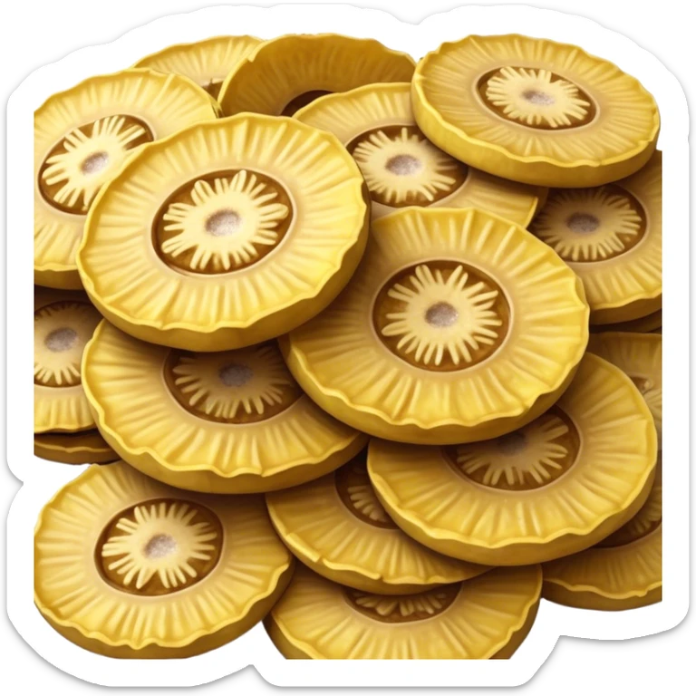 Patacones Cinematic Realistic Patacones Dish Emoji, depicted as crushed, crispy plantain discs, rendered with rich textures and dynamic, natural lighting. sticker