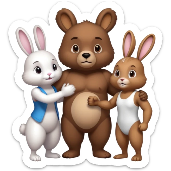 a fitness bear and a fitness bunny doing a handshake sticker