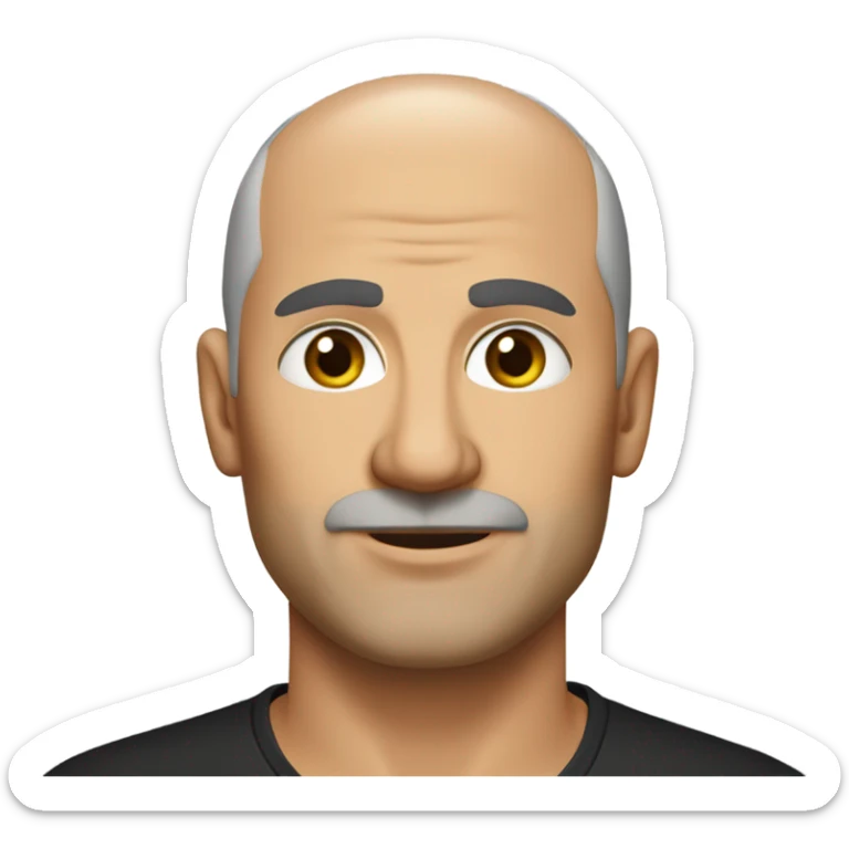 A middle-aged Italian man with olive-toned skin with bald hair and no facial hair. He is wearing a sleek black smart shirt, casually unbuttoned at the top. sticker