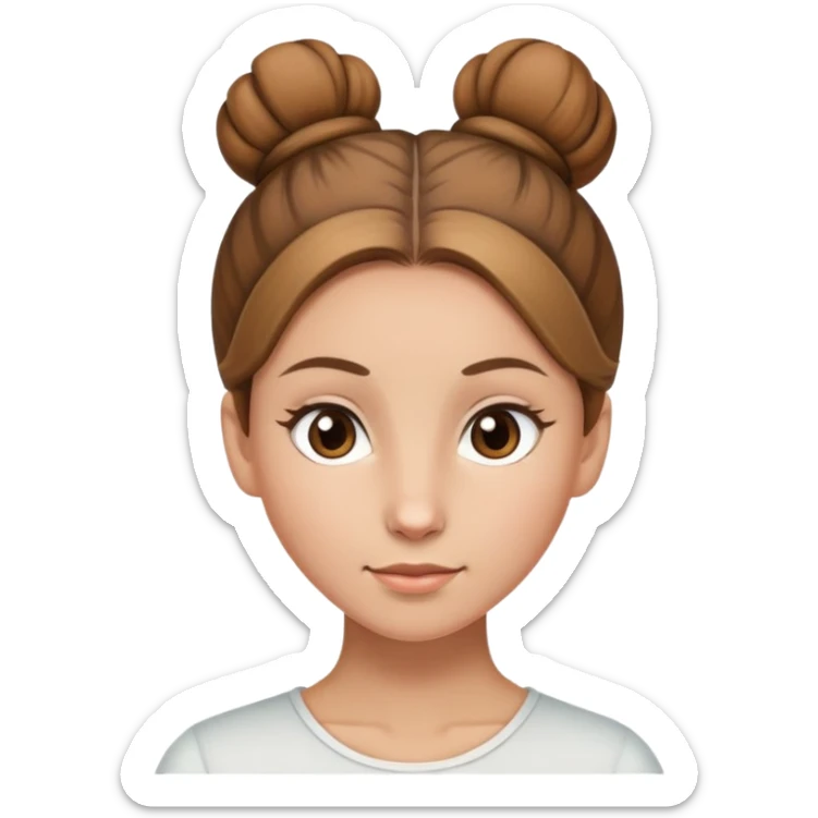 Light brown hair, light brown eyed female with one bun on the top center of her head sticker