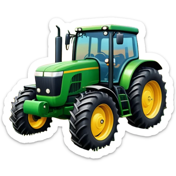 An icon showing close-up tractor in a colorful rural landscape, inspired by Farming Simulator 23. The design features vibrant fields, barns, and crops under a bright sky, with tractors working the land. The peaceful and immersive farming environment is highlighted with a transparent background sticker