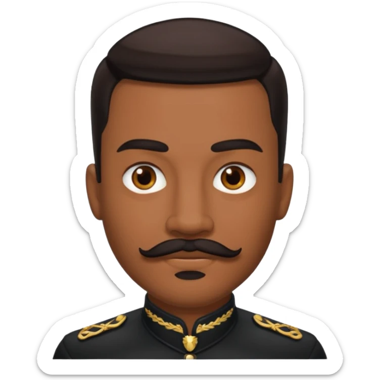 someone with brown hunter eyes, black slicked back hair , great jawline , and a mustache + goatee combo sticker