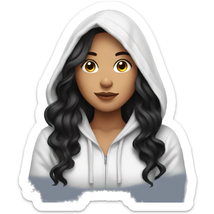 Pretty Latina girl with long black wavy hair in hoodie sticker