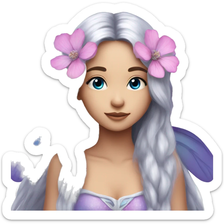 Beautiful, flower, fairy, pink, blue, silver, purple, long hair, big wings sticker
