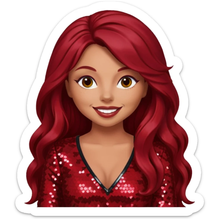 Jesy Nelson from Little Mix with long dark red hair, red sequin outfit sticker