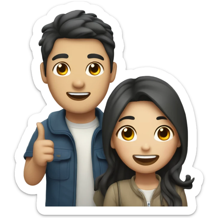 Cute Asian couple (girl with wavy long hair guy with short straight hair) excitedly traveling  sticker