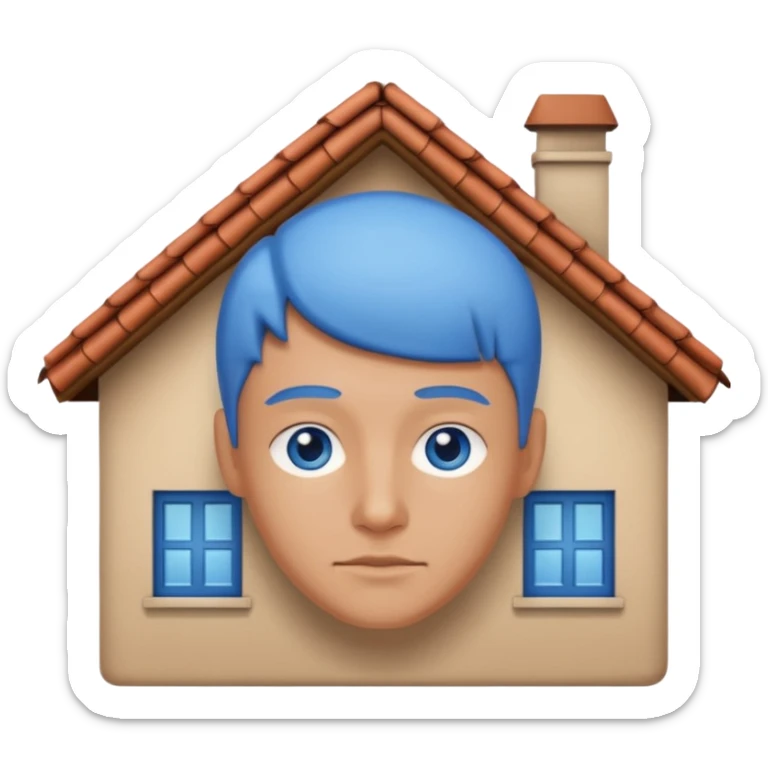 head in the shape of a house, cartoon roof sticker