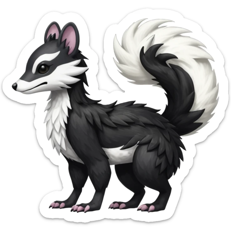 Trico-Sergal-Skunk-Marsupial-Vernid-fusion-Fakemon-animal-hybrid-creature, full body sticker