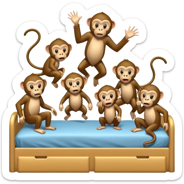 Cinco monitos salta en la cama uno se cayó se golpeó la cabeza mamá llamo al doctor ye le doctor dijo no más monos saita em la cama sticker