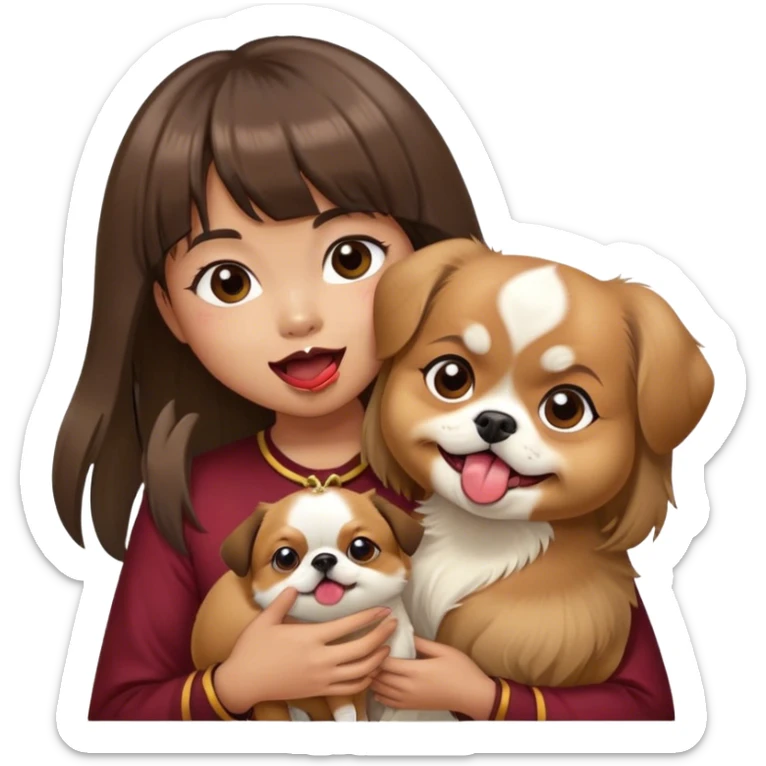 filipino girl with bangs holding cute tibetan spaniel tongue out sticker