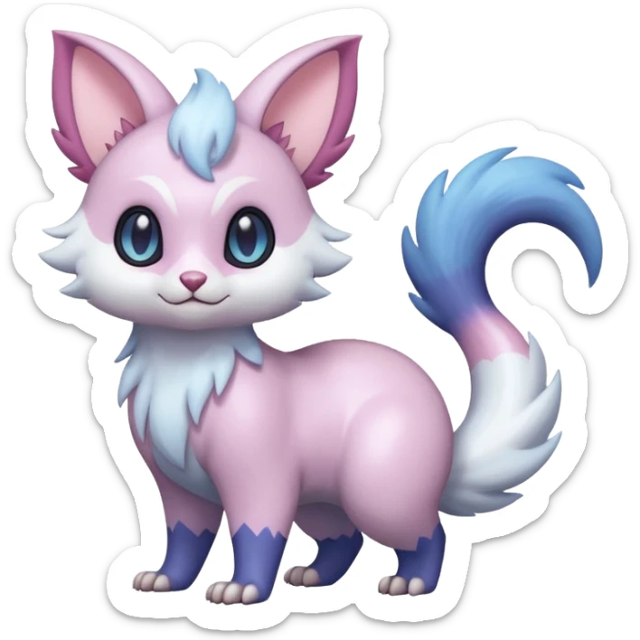 Shiny Iridescent Pale Pastel Whitish Bright Furret-Absol-Skitty-Noibat-Hybrid (Full body) sticker