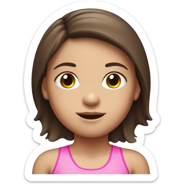 swimming little white girl with pink swimming suit dark brown long hair sticker