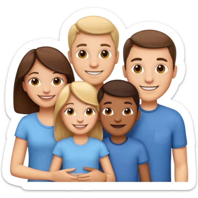 emoji of a family of 5: two adults, three children sticker