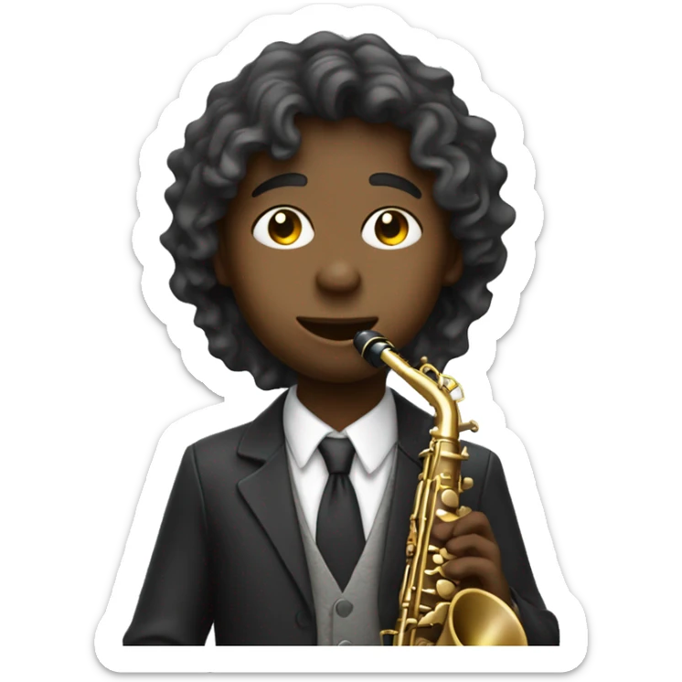 13 year ole boy with wavy hair covering eyes and playing the saxophone  sticker