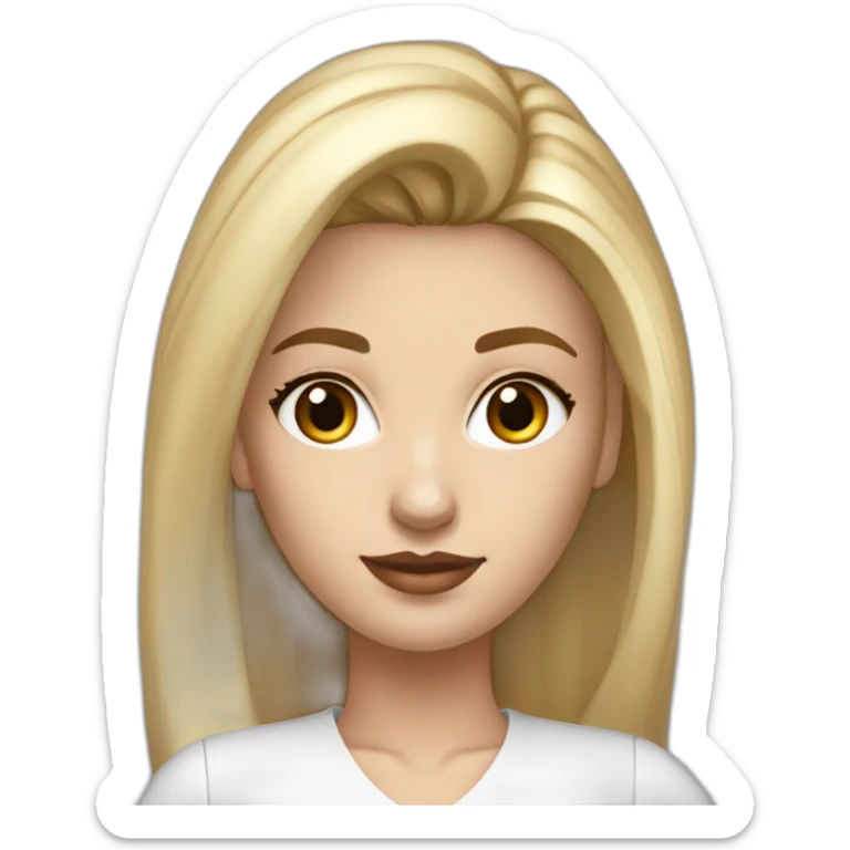 hyperrealist caucasian long blonde brown eyes woman white top gray mini tight skirt black high heels sticker