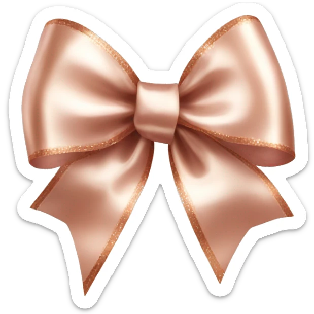 Realistic isolated rose gold shiny silk ribbon bow with edges of the bow lined with white fur. sticker
