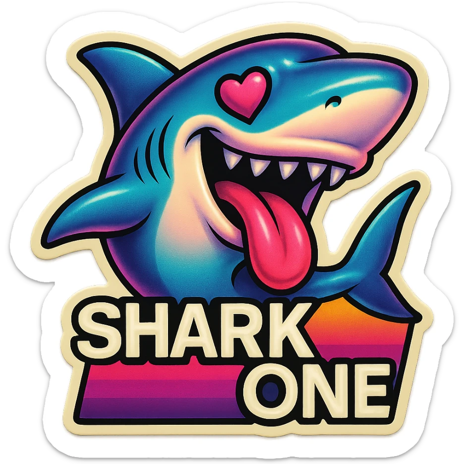mouth open with tongue out
heart shaped eye
add the words “ Shark One " in White sticker