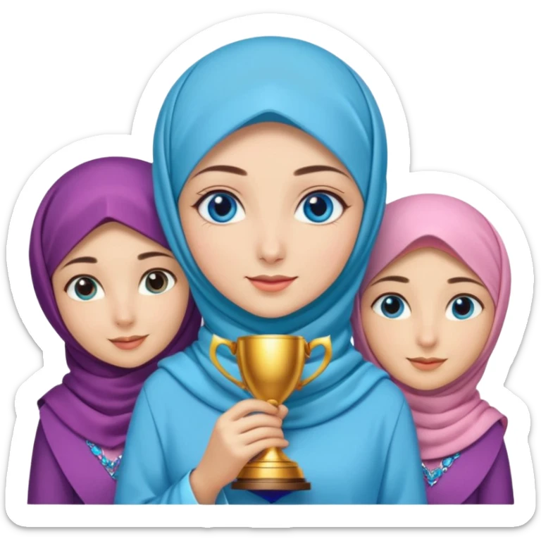 Turkish beautiful finish Konya girls blue eyes with party design hijab long tail dress and the friends have a championship  sticker