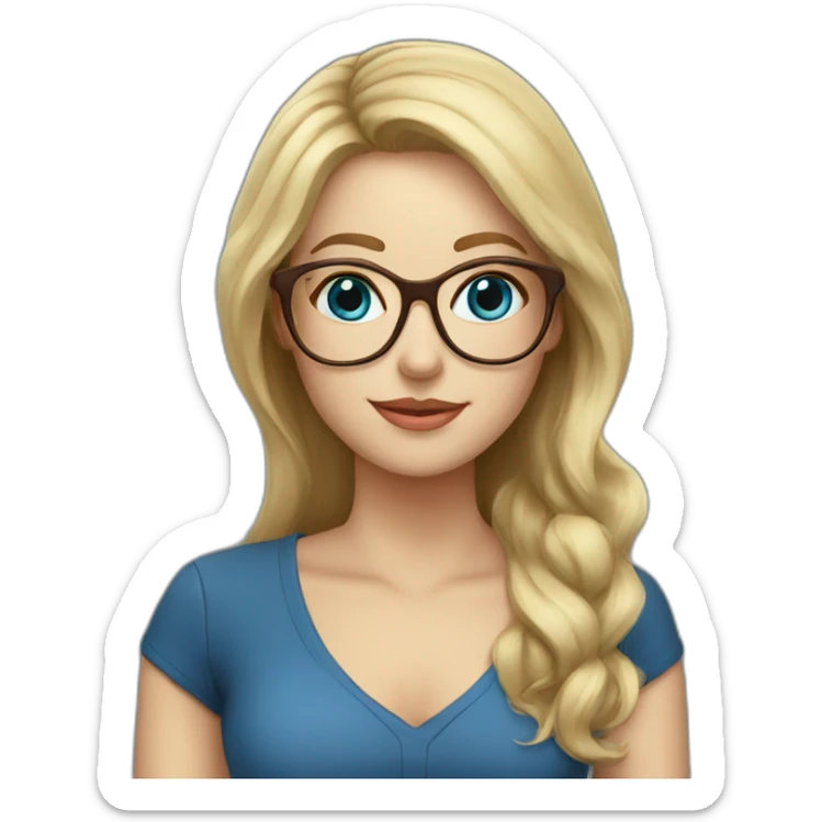 Woman teacher blonde long hair brown glasses blue eyes with book sticker