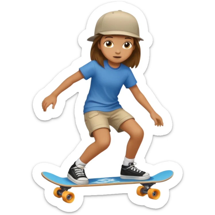 Une petite fille qui a un style de garçon manqué  sur un skateboard  sticker
